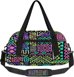 Colorful African Ethnic Pattern Kids Duffel Bag Lightweight Waterproof Sports Gym Bag with Front Zipper Pocket Foldable Weekender Overnight Bag for School Practice Gymnastic Ballet