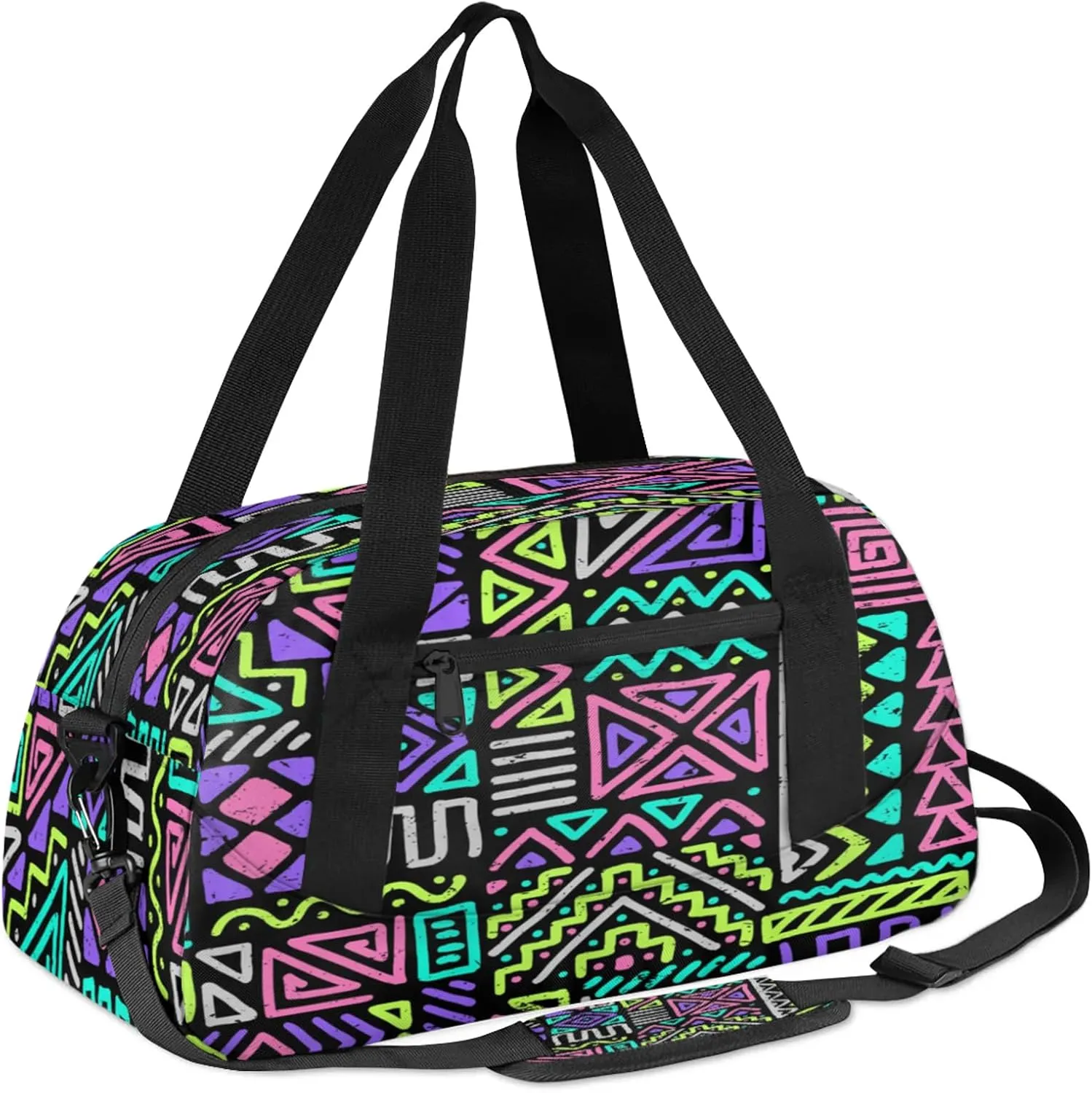 Colorful African Ethnic Pattern Kids Duffel Bag Lightweight Waterproof Sports Gym Bag with Front Zipper Pocket Foldable Weekender Overnight Bag for School Practice Gymnastic Ballet