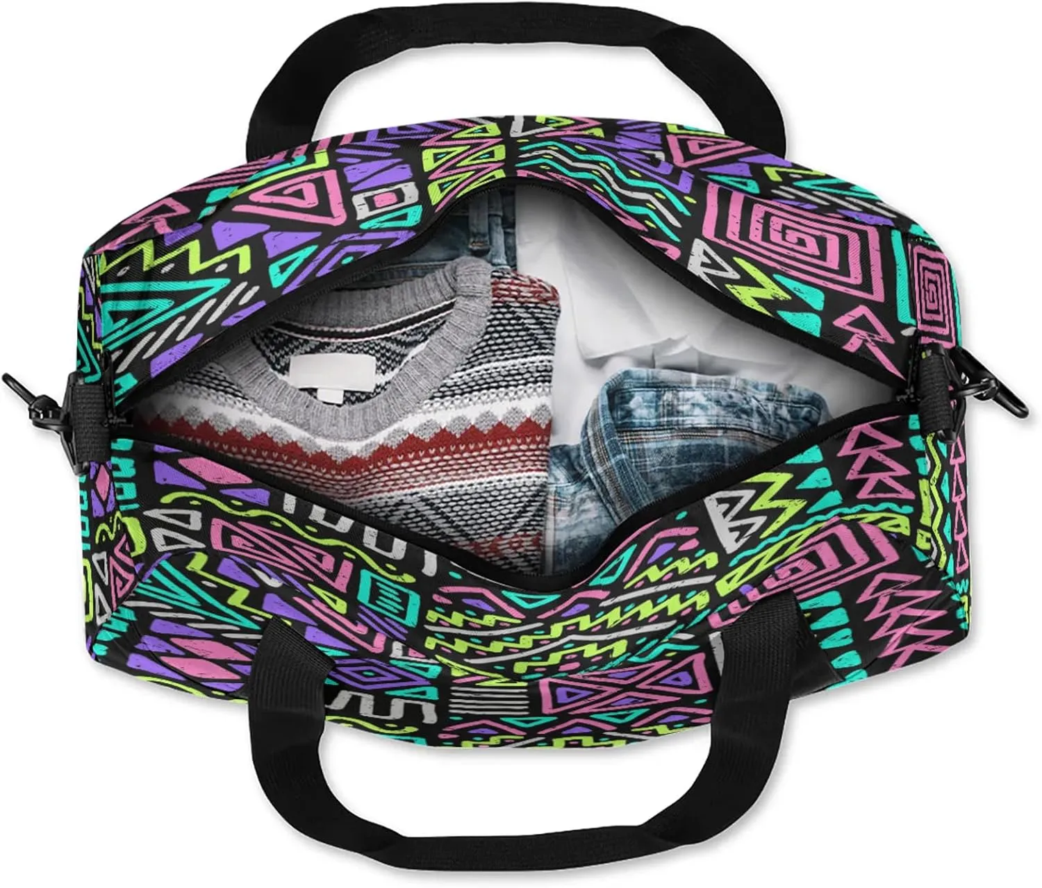 Colorful African Ethnic Pattern Kids Duffel Bag Lightweight Waterproof Sports Gym Bag with Front Zipper Pocket Foldable Weekender Overnight Bag for School Practice Gymnastic Ballet