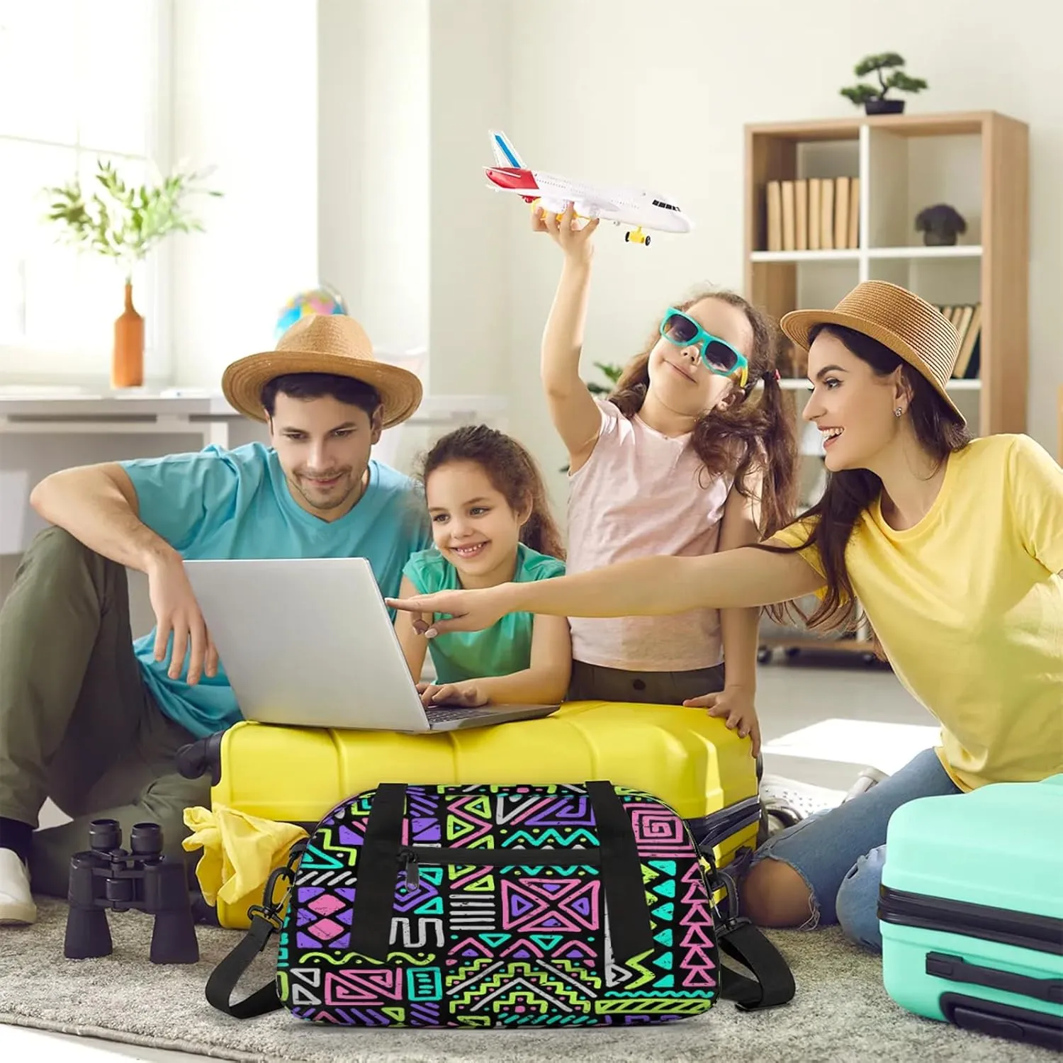Colorful African Ethnic Pattern Kids Duffel Bag Lightweight Waterproof Sports Gym Bag with Front Zipper Pocket Foldable Weekender Overnight Bag for School Practice Gymnastic Ballet