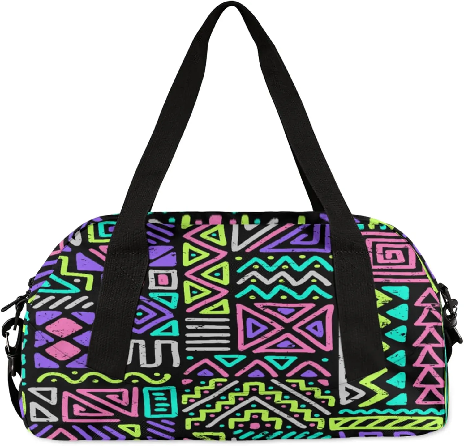 Colorful African Ethnic Pattern Kids Duffel Bag Lightweight Waterproof Sports Gym Bag with Front Zipper Pocket Foldable Weekender Overnight Bag for School Practice Gymnastic Ballet