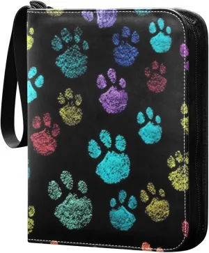 Colorful Animal Paws Card Binder 4 Pocket Trading Card Binder Portable Cards Collection Book with Zipper