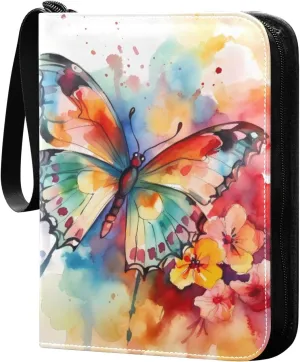 Colorful Butterfly Hibicus Card Binder 4 Pocket Trading Card Binder Portable Cards Collection Book with Zipper