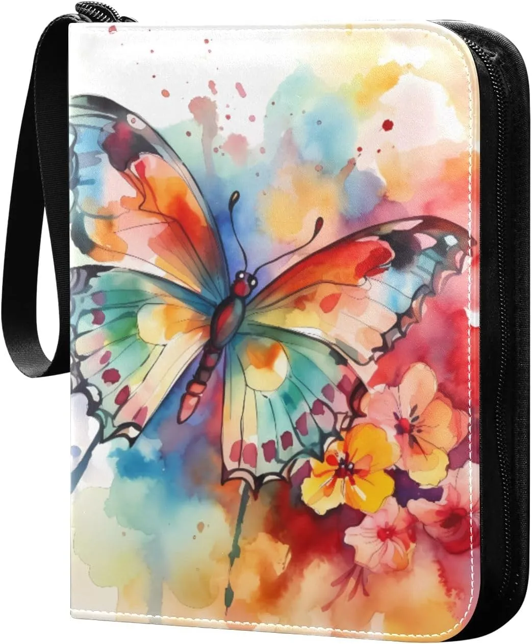 Colorful Butterfly Hibicus Card Binder 4 Pocket Trading Card Binder Portable Cards Collection Book with Zipper