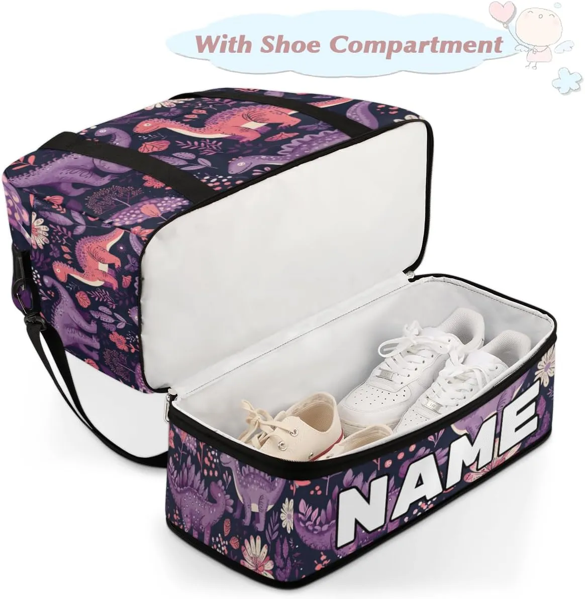 Colorful Dinosaurs Custom Foldable Duffle Bag with Shoes Compartment Personalized Large Capacity Waterproof Travel Weekender Bag Overnight Bag for Sports Gym