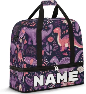 Colorful Dinosaurs Custom Foldable Duffle Bag with Shoes Compartment Personalized Large Capacity Waterproof Travel Weekender Bag Overnight Bag for Sports Gym