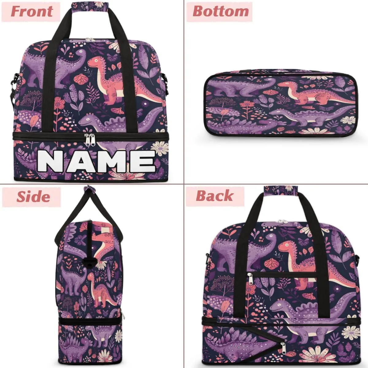 Colorful Dinosaurs Custom Foldable Duffle Bag with Shoes Compartment Personalized Large Capacity Waterproof Travel Weekender Bag Overnight Bag for Sports Gym