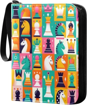Colorful Elements Checkerboard 4 Pocket Card Binder Trading Card Binder Portable Cards Collection Book with Zipper