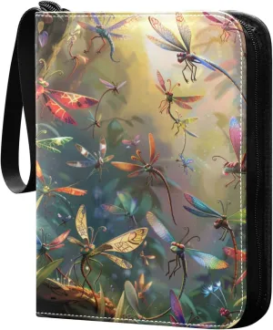 Colorful Fluorescent Dragonfly Card Binder 4 Pocket Trading Card Binder Portable Cards Collection Book with Zipper