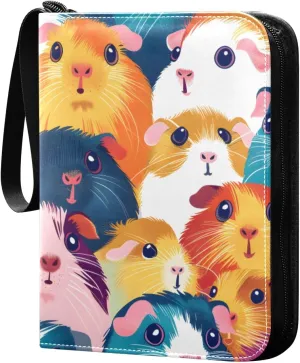 Colorful Guinea Pigs Card Binder 4 Pocket Trading Card Binder Portable Cards Collection Book with Zipper