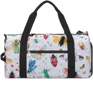 Colorful Insects Funny Gym Bag Travel Tote Bag Duffel Bag with Shoe Compartment for Weekender Sports Vacation