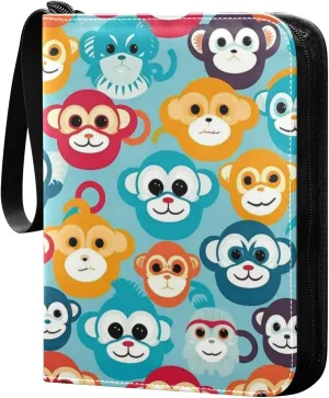 Colorful Monkey Card Binder 4 Pocket Trading Card Binder Portable Cards Collection Book with Zipper