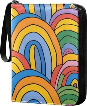 Colorful Rainbow Doodle Card Binder 4 Pocket Trading Card Binder Portable Cards Collection Book with Zipper