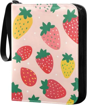 Colorful Strawberry Seamless Card Binder 4 Pocket Trading Card Binder Portable Cards Collection Book with Zipper