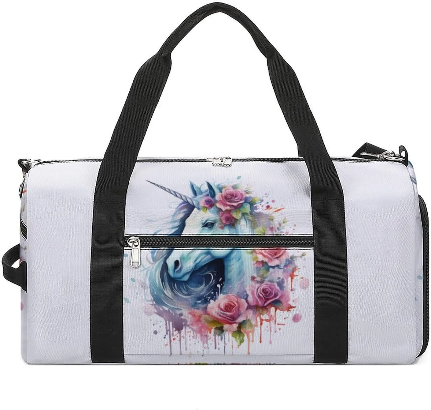 Colorful Uni-corn Rose Travel Duffle Bag Large Capacity Gym Bag Weekender Overnight Bags Carry on Tote Bag