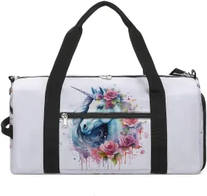 Colorful Uni-corn Rose Travel Duffle Bag Large Capacity Gym Bag Weekender Overnight Bags Carry on Tote Bag