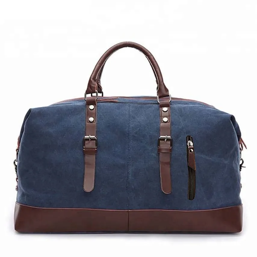 COLUMBUS BLUE Canvas and Vegan Leather Travel Duffel Bag