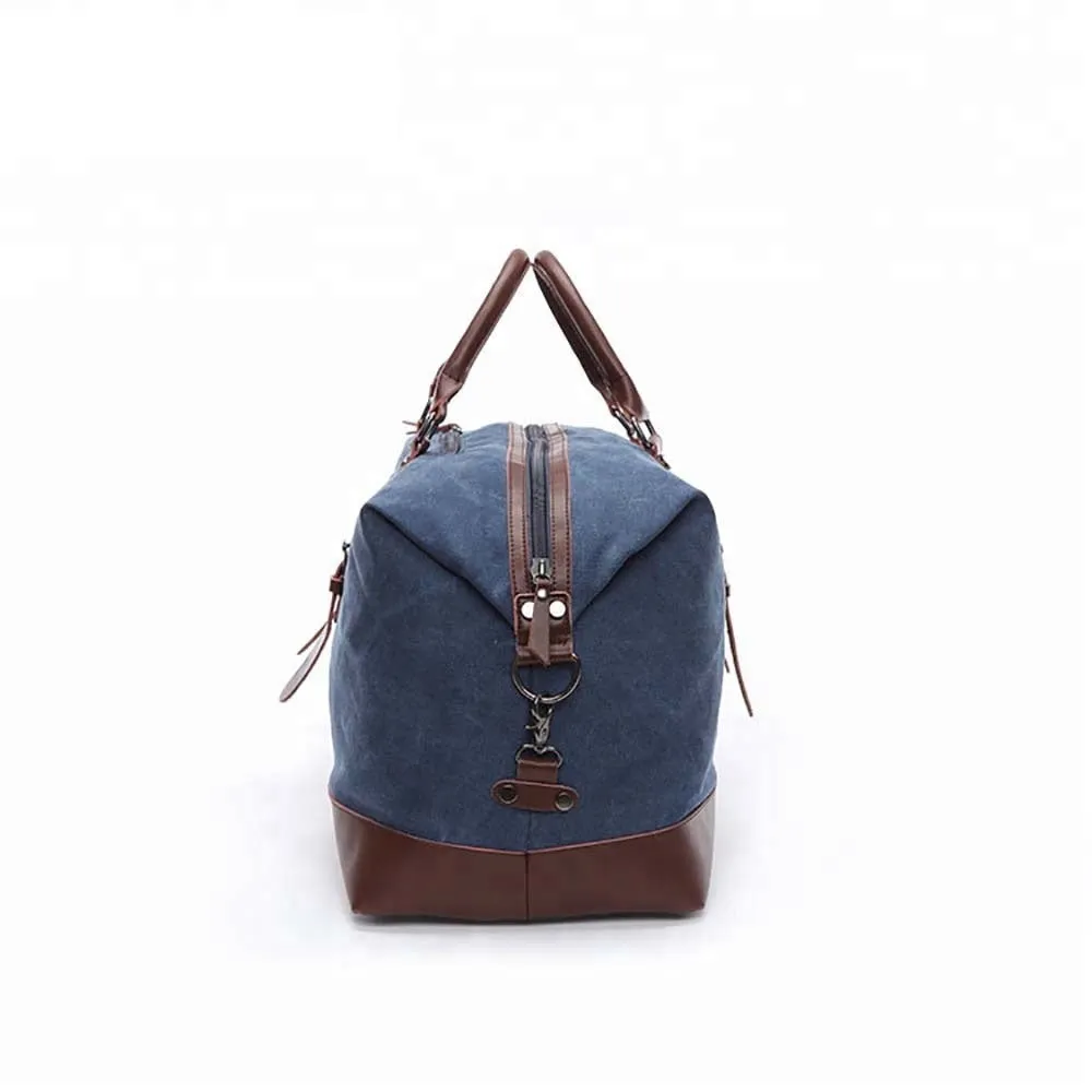 COLUMBUS BLUE Canvas and Vegan Leather Travel Duffel Bag