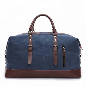 COLUMBUS BLUE Canvas and Vegan Leather Travel Duffel Bag