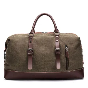 COLUMBUS GREEN Canvas and Vegan Leather Travel Duffel Bag
