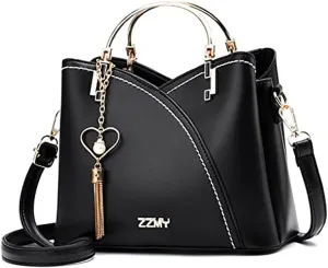 compulsoryking Women's Contrast Pu Leather Handbags Purse Color Block Handle Tote Bags Stitching Totes Satchel Shoulder Bag (Black,23x 11.5 x 19 cm)