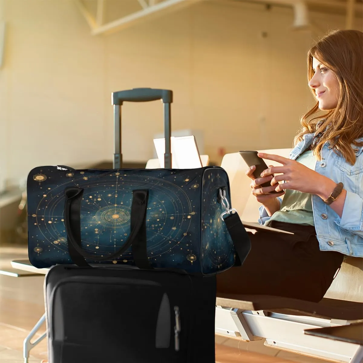 Constellation Travel Duffle Bag, Sports Gym Bags for Women Men, Carry On Weekender Overnight Bag, Nebula Space Universe Workout Hospital Airplane Trips Bag