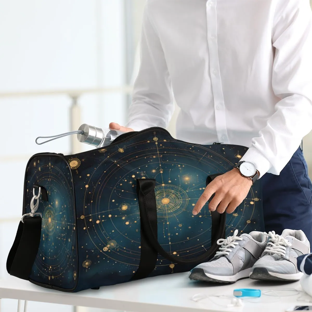 Constellation Travel Duffle Bag, Sports Gym Bags for Women Men, Carry On Weekender Overnight Bag, Nebula Space Universe Workout Hospital Airplane Trips Bag