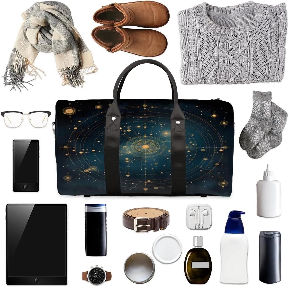 Constellation Travel Duffle Bag, Sports Gym Bags for Women Men, Carry On Weekender Overnight Bag, Nebula Space Universe Workout Hospital Airplane Trips Bag
