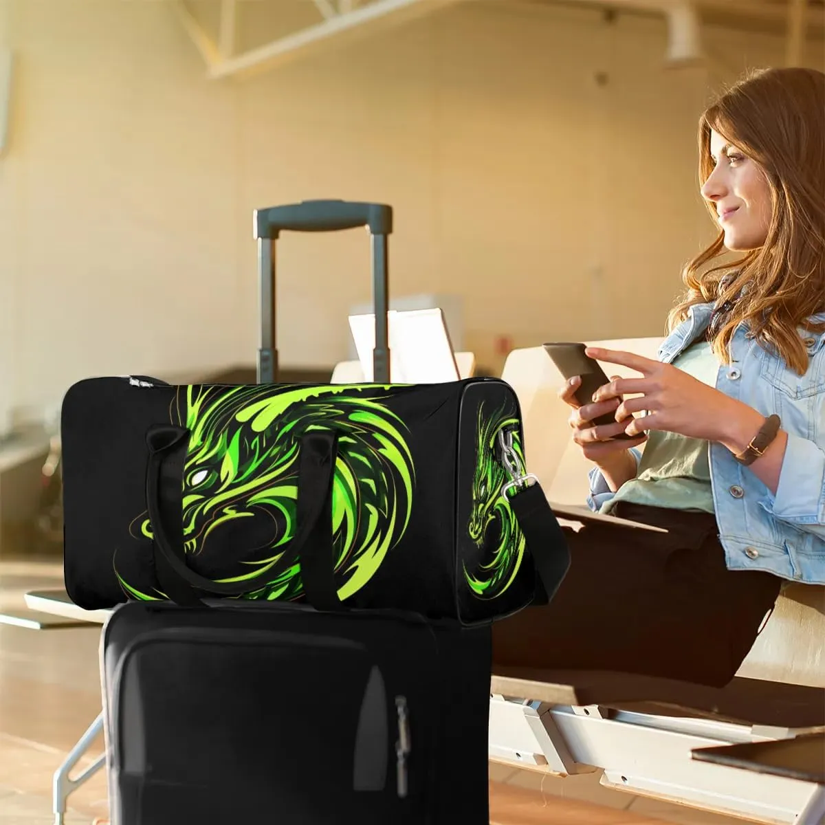 Cool Dragon Travel Duffel Bag for Women Men Waterproof Foldable Overnight Weekender Bag Large Capacity Sports Gym Bag