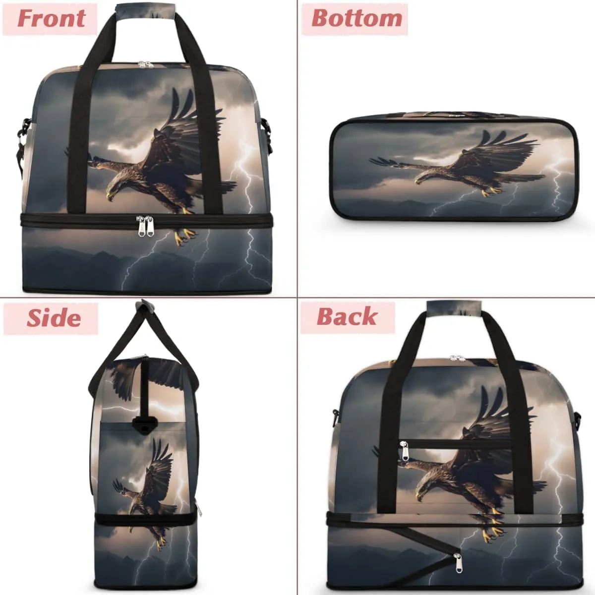 Cool Eagles Foldable Duffle Bag with Shoes Compartment Large Capacity Waterproof Travel Weekender Bag Overnight Bag for Sports Gym