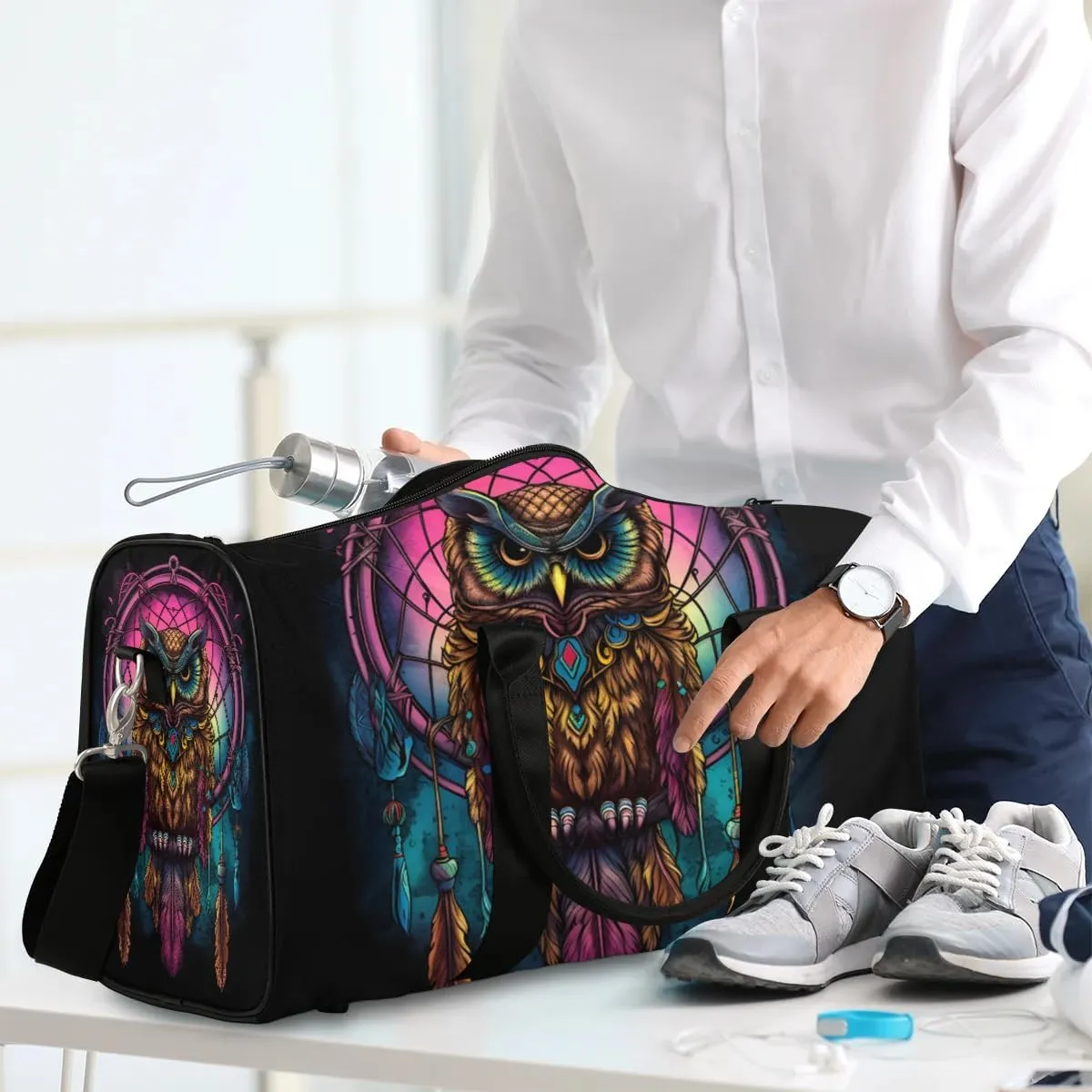 Cool Owl Pattern Travel Duffel Bag for Women Men Waterproof Foldable Overnight Weekender Bag Large Capacity Sports Gym Bag