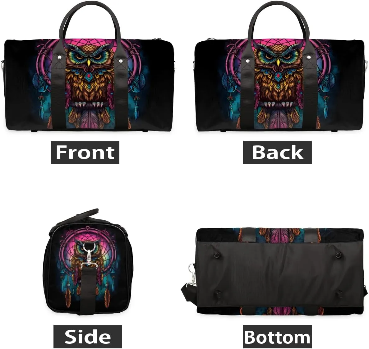 Cool Owl Pattern Travel Duffel Bag for Women Men Waterproof Foldable Overnight Weekender Bag Large Capacity Sports Gym Bag