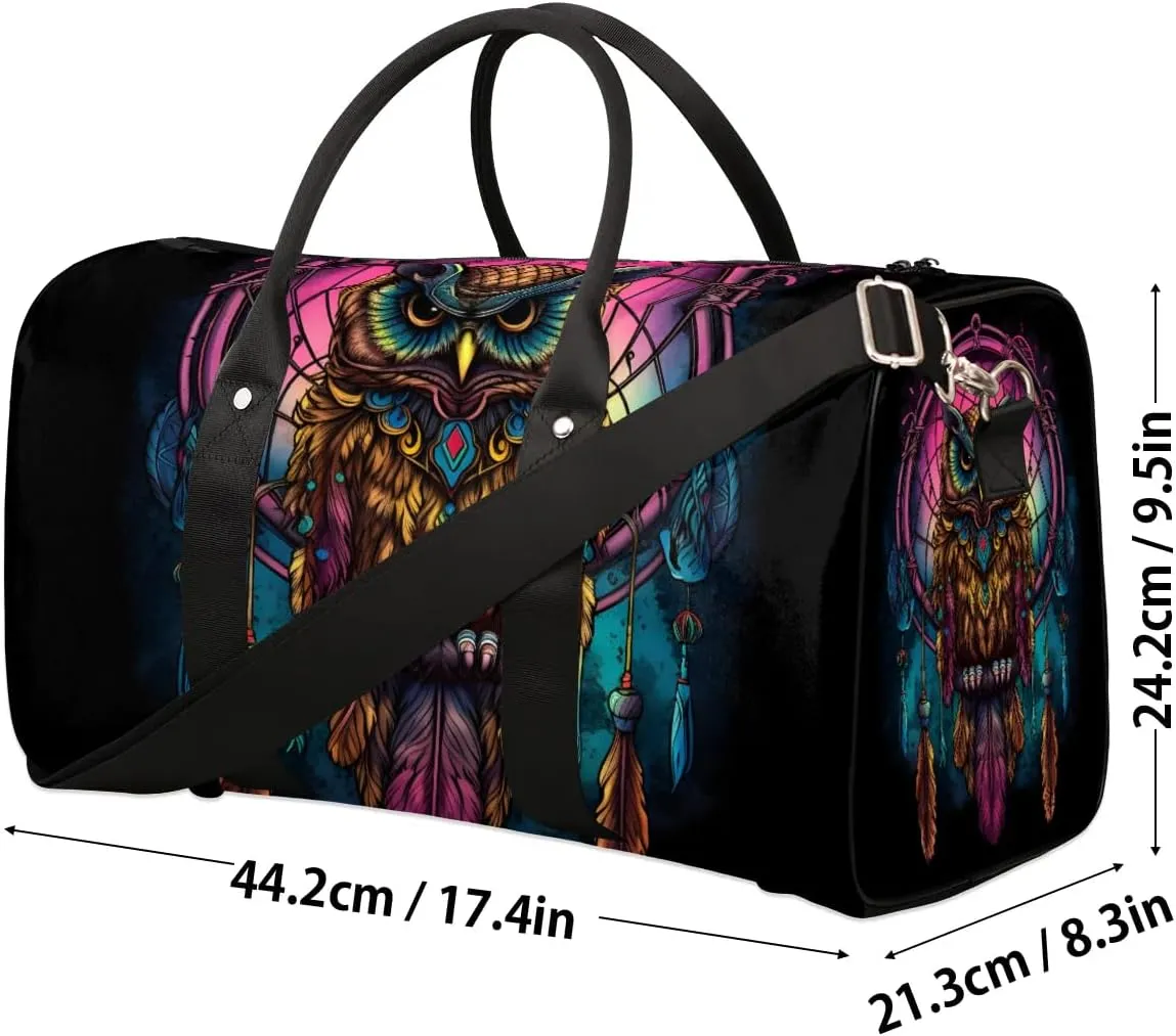 Cool Owl Pattern Travel Duffel Bag for Women Men Waterproof Foldable Overnight Weekender Bag Large Capacity Sports Gym Bag