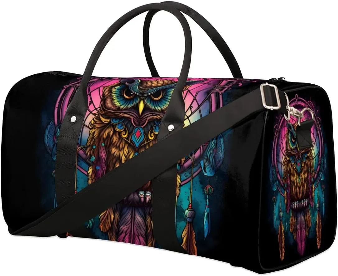 Cool Owl Pattern Travel Duffel Bag for Women Men Waterproof Foldable Overnight Weekender Bag Large Capacity Sports Gym Bag