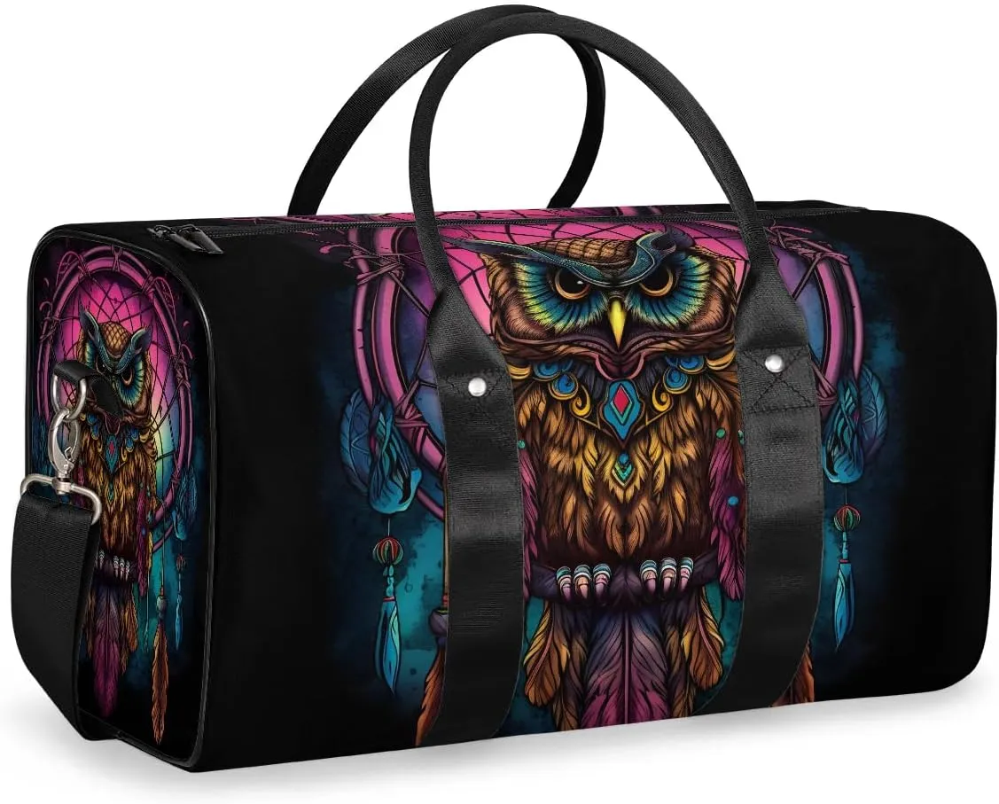 Cool Owl Pattern Travel Duffel Bag for Women Men Waterproof Foldable Overnight Weekender Bag Large Capacity Sports Gym Bag