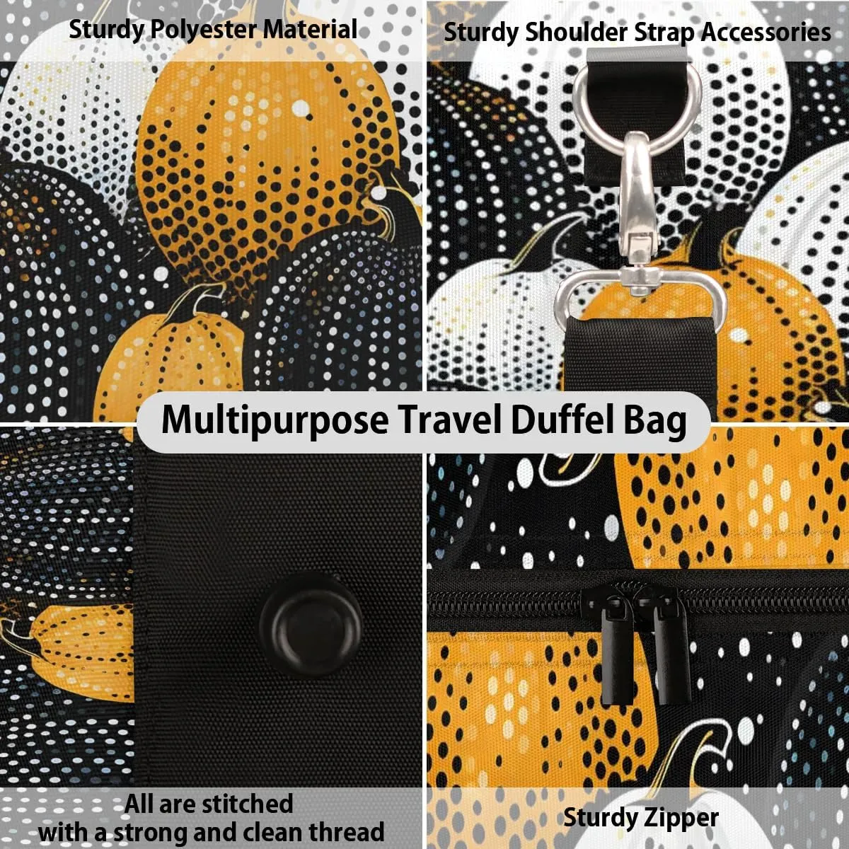 Cool Pumpkins Travel Duffel Bag for Women Men Waterproof Foldable Overnight Weekender Bag Large Capacity Sports Gym Bag