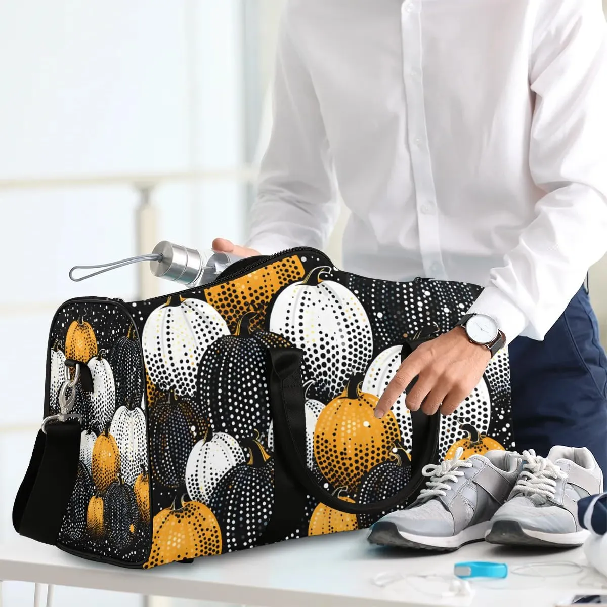Cool Pumpkins Travel Duffel Bag for Women Men Waterproof Foldable Overnight Weekender Bag Large Capacity Sports Gym Bag