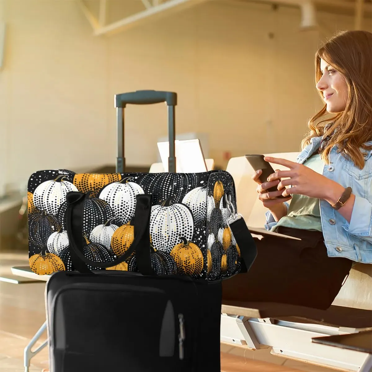 Cool Pumpkins Travel Duffel Bag for Women Men Waterproof Foldable Overnight Weekender Bag Large Capacity Sports Gym Bag