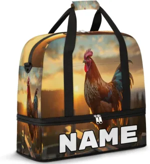 Cool Rooster Print Custom Foldable Duffle Bag with Shoes Compartment Personalized Large Capacity Waterproof Travel Weekender Bag Overnight Bag for Sports Gym