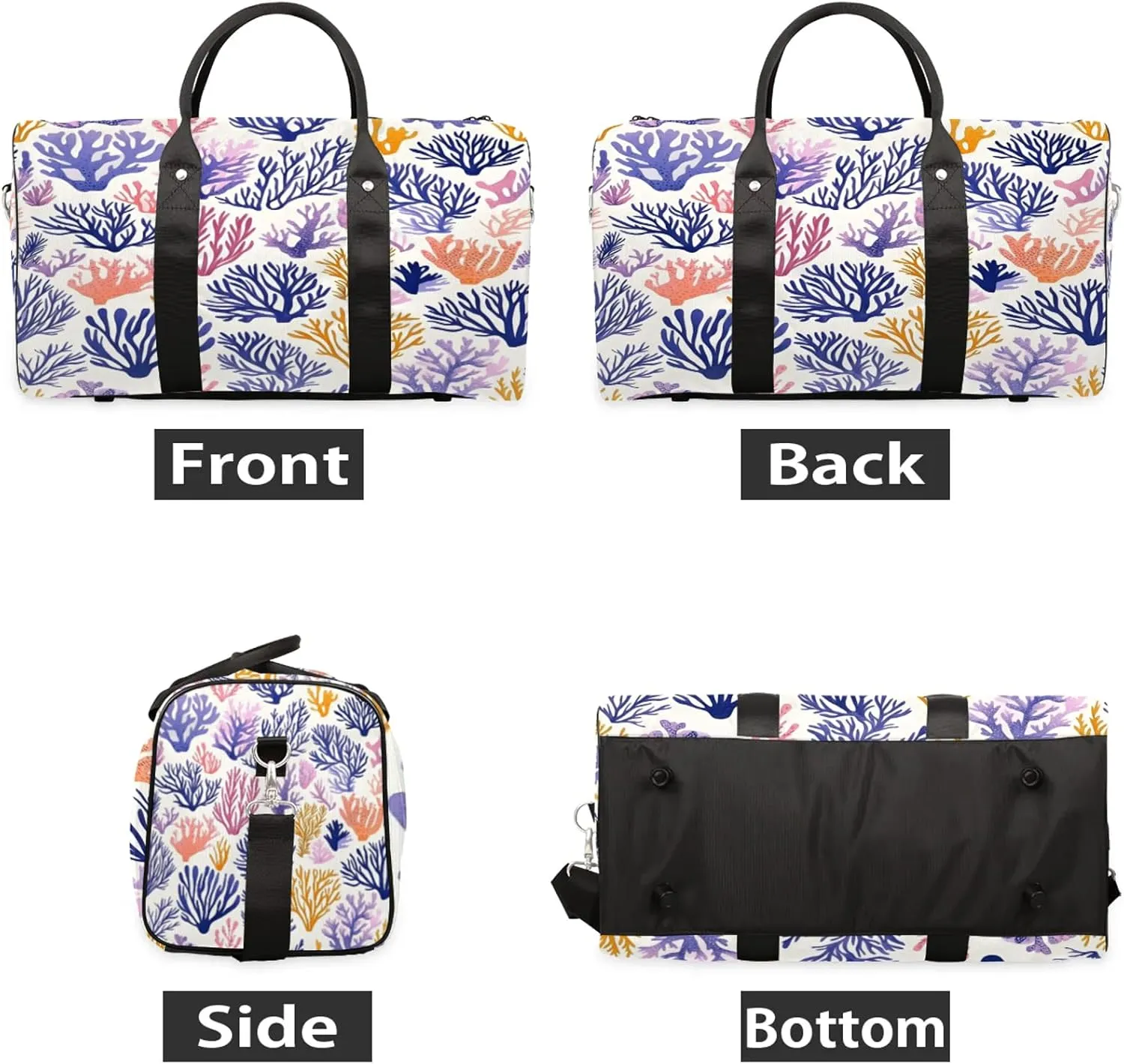 Coral Beach Duffle Bag for Travel, Overnight Weekend Gym Carry On Luggage Bag, Ocean Coastal Travel Duffel Bag for Men Women