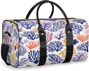 Coral Beach Duffle Bag for Travel, Overnight Weekend Gym Carry On Luggage Bag, Ocean Coastal Travel Duffel Bag for Men Women