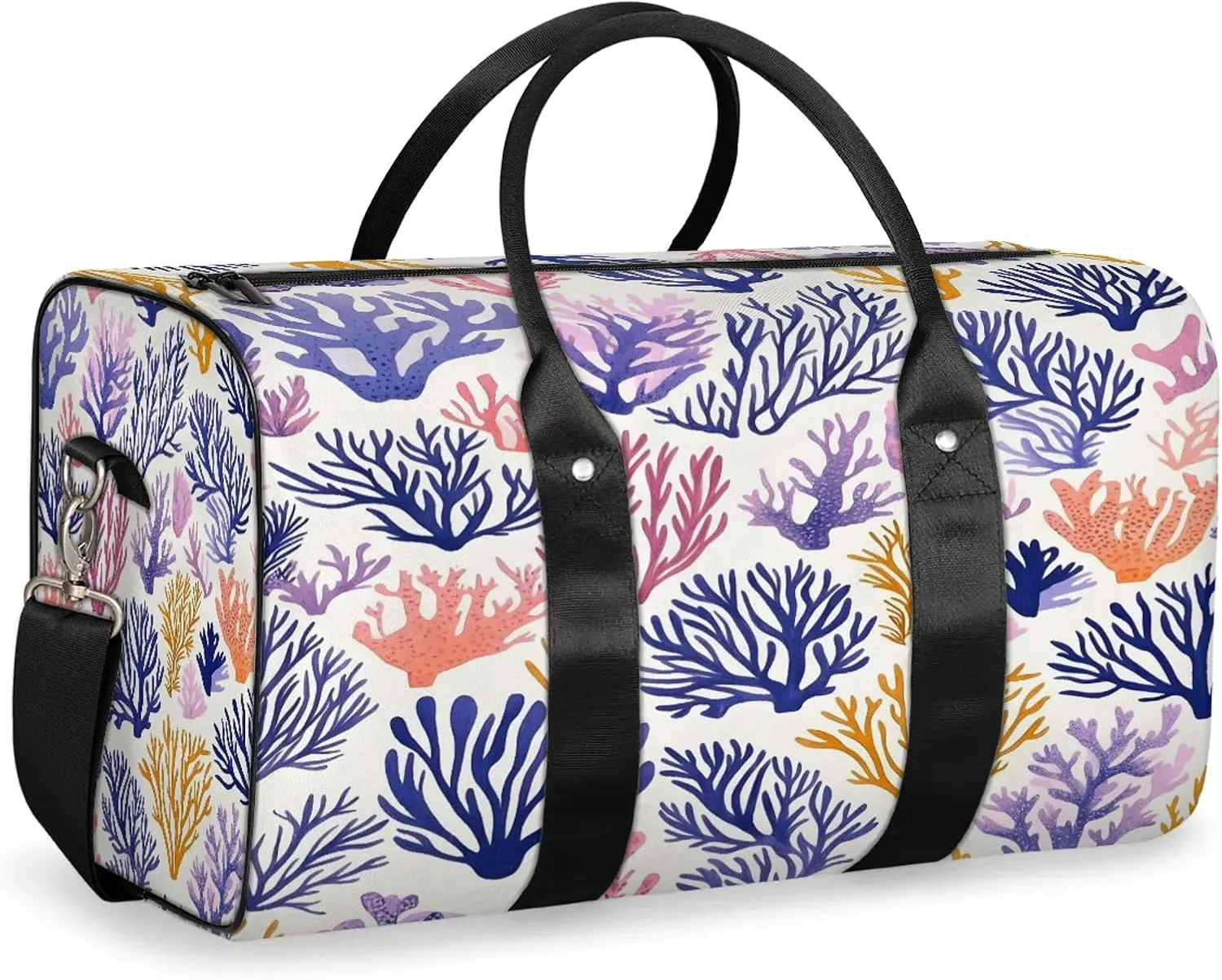Coral Beach Duffle Bag for Travel, Overnight Weekend Gym Carry On Luggage Bag, Ocean Coastal Travel Duffel Bag for Men Women
