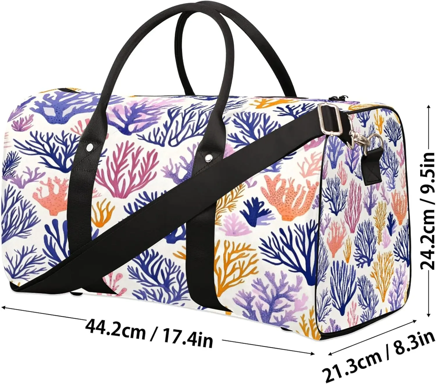Coral Beach Duffle Bag for Travel, Overnight Weekend Gym Carry On Luggage Bag, Ocean Coastal Travel Duffel Bag for Men Women