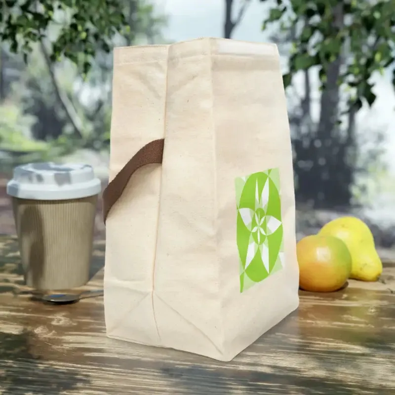 Cotton Canvas Lunch Bag with Green Abstract Pattern
