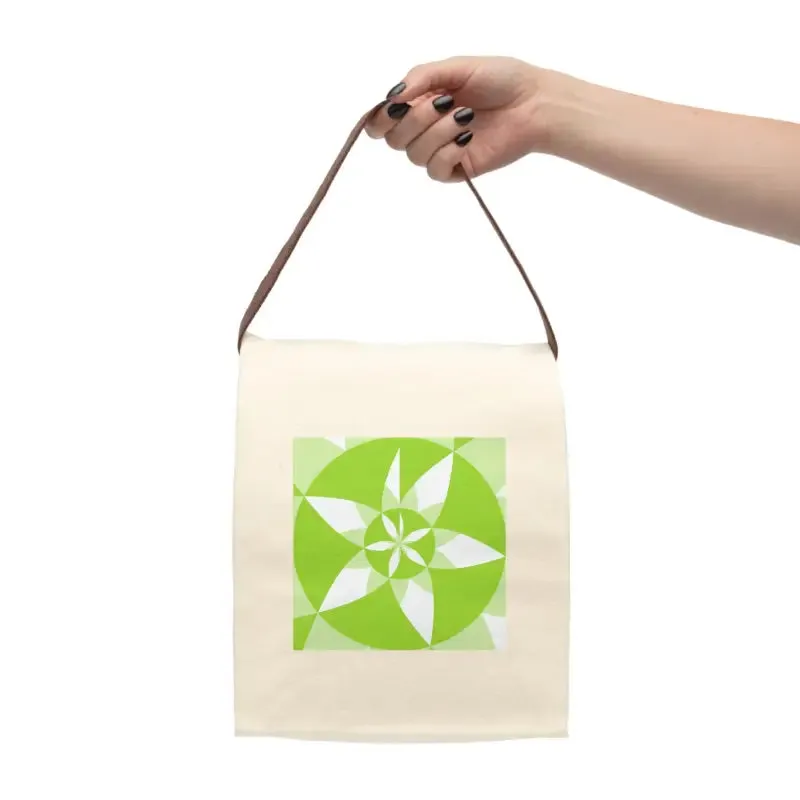 Cotton Canvas Lunch Bag with Green Abstract Pattern