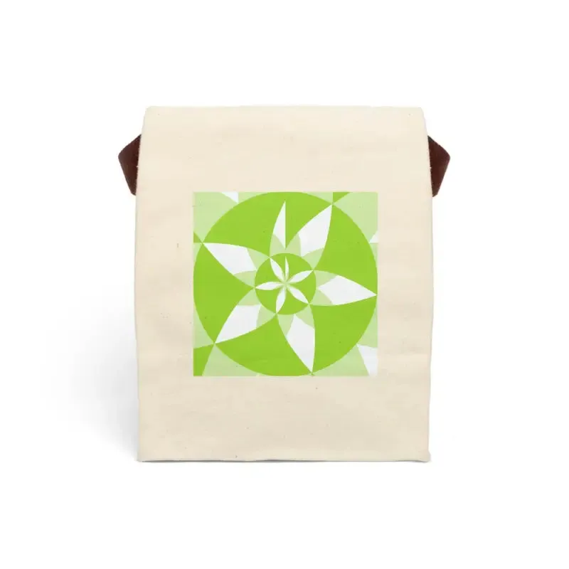 Cotton Canvas Lunch Bag with Green Abstract Pattern