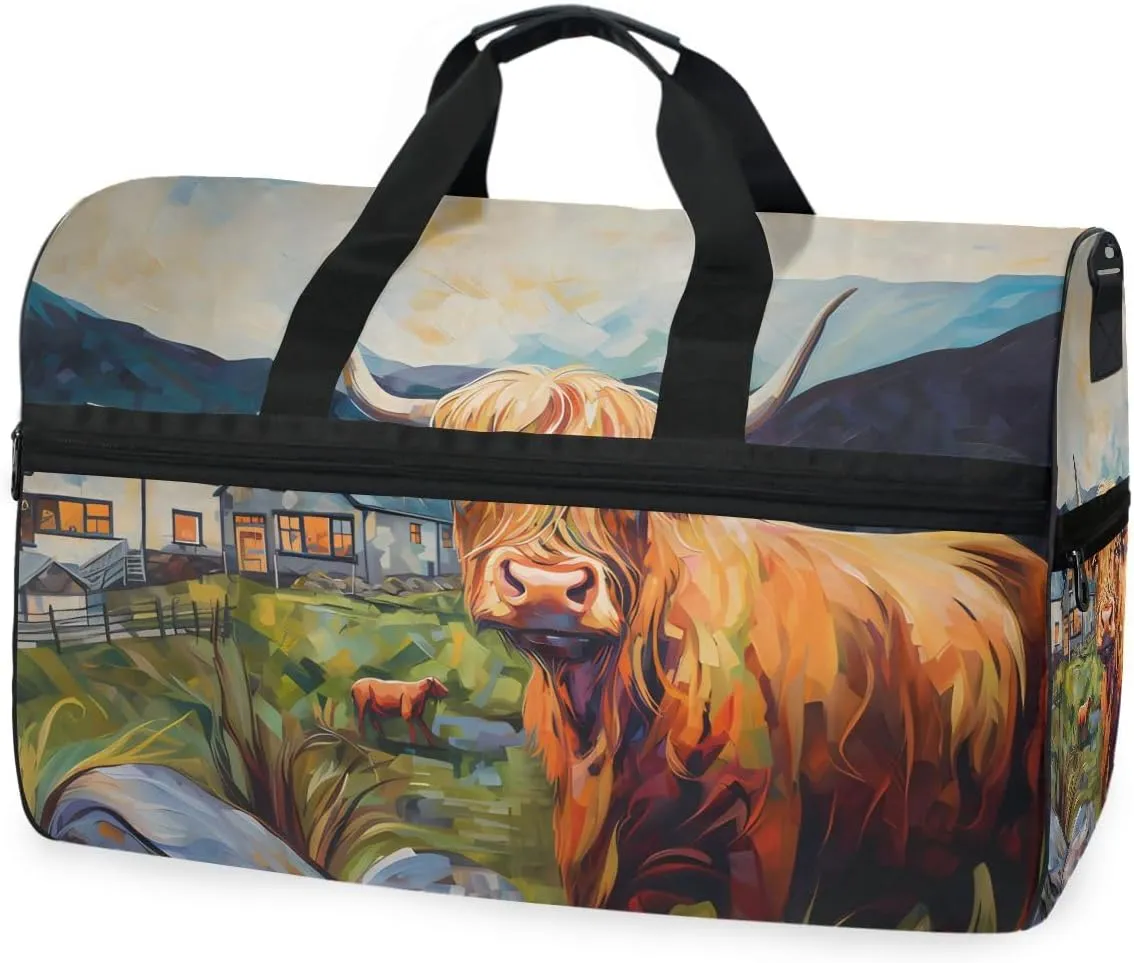 Cow Cattle 1 Travel Duffel Bag Luggage Sports Gym Bags With Shoes Compartment Large Capacity Lightweight Duffle Bag For Men Women
