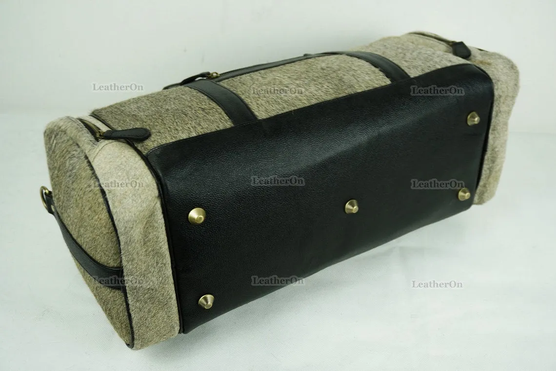 Cowhide Duffel Bag | Natural Cow Skin Duffel Bag | Hair-On-Leather Travel Bag | Cowhide Luggage Bag | Handmade Duffel Bag | DB111