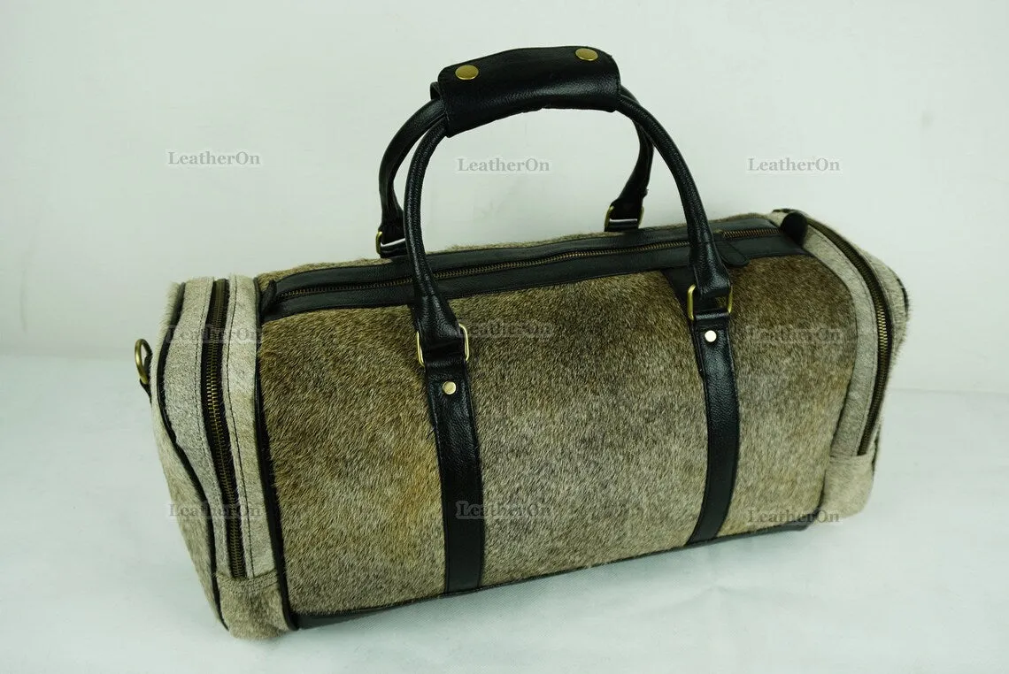 Cowhide Duffel Bag | Natural Cow Skin Duffel Bag | Hair-On-Leather Travel Bag | Cowhide Luggage Bag | Handmade Duffel Bag | DB111