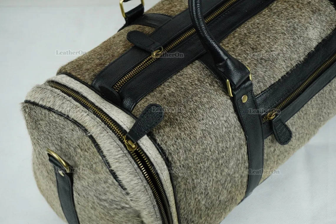 Cowhide Duffel Bag | Natural Cow Skin Duffel Bag | Hair-On-Leather Travel Bag | Cowhide Luggage Bag | Handmade Duffel Bag | DB111